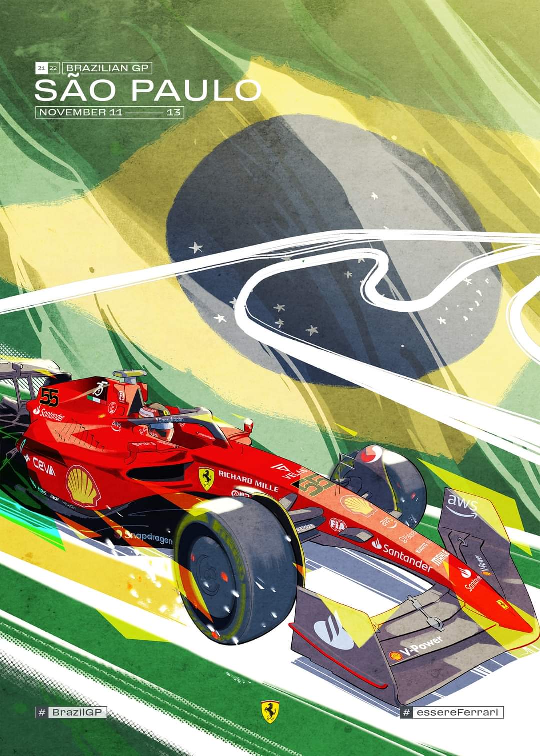 2022 Ferrari F1 RACE 21 BRAZIL grand prix race poster cover art
